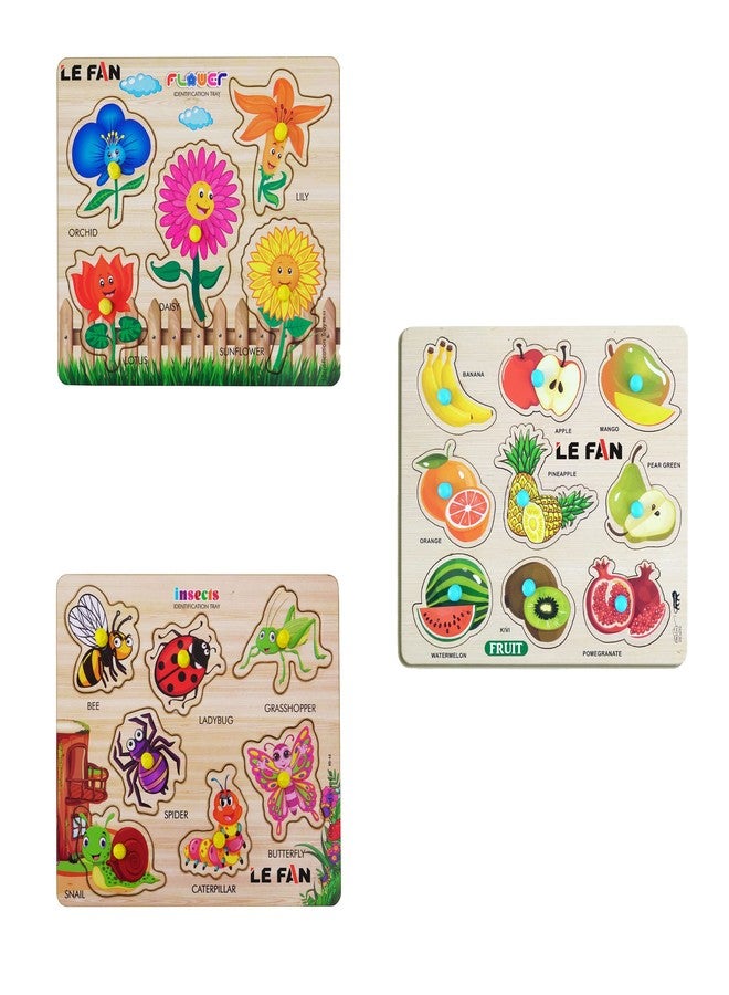 Lefan® Kids Fort Pre Nursery Educational Jigsaw Puzzles for Adults Kids Learning Toys Kit Board Game 3 pcs Set of Flower Fruits & Insect. Educational Toy - Image 1